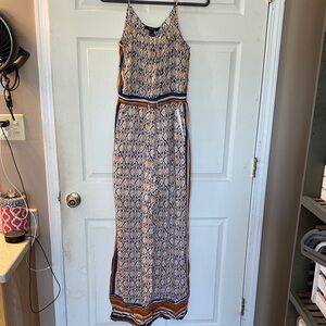 Forever 21 Printed Jumpsuit in Blue, Tan & White